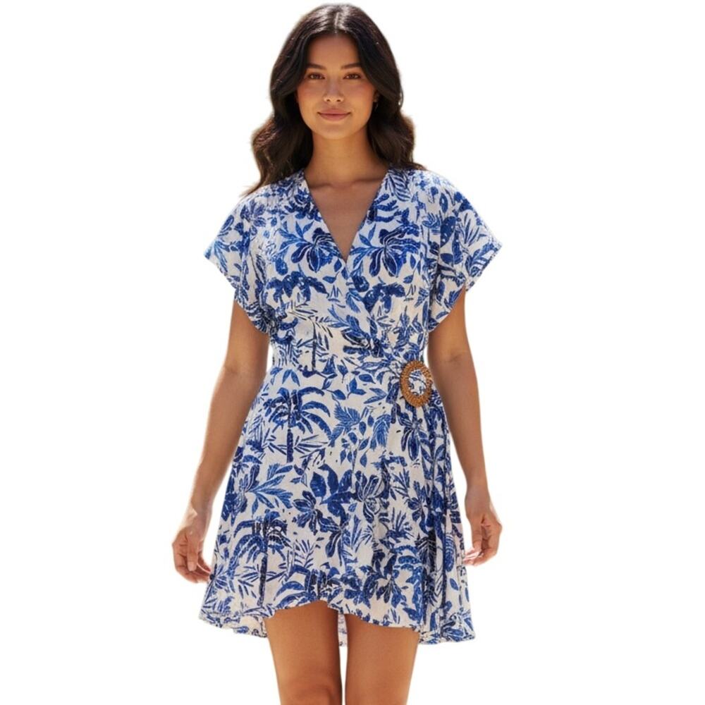 J.Marie The Hayden Wrap Romper - White/Blue Size XS